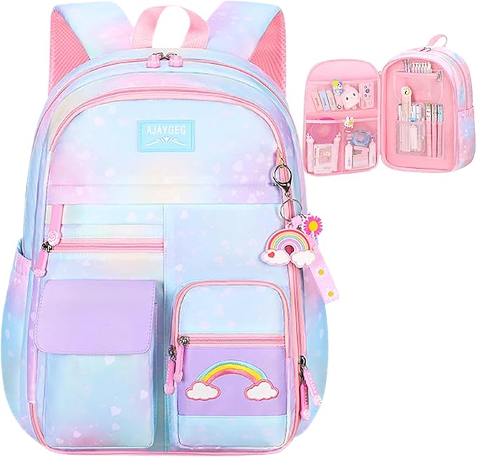 Kawaii Backpack, Pink Backpack for Girls, Kid Starry Rainbow Bookbag, Cute Backpack for Kids, Aesthetic Backpack, Blue
