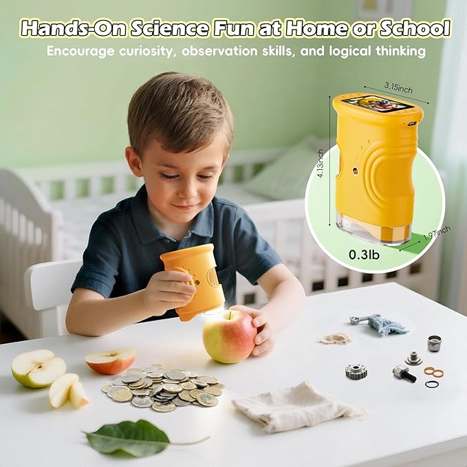 Microscope for Kids 1000X Digital, Handheld Kids Microscope HD Screen Video Record, Portable Miniscope STEM Toys, Birthday Gifts for 3 4 5 6 7 8-12 Year Old Boys Girls, 8GB TF Card Included