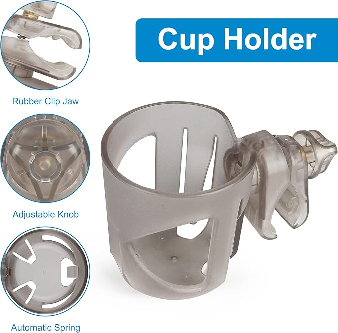 Accmor Universal Cup Holder, Stroller Cup Holder, 360° Rotatable Large Caliber Designed Bottle Holder for Stroller, Bike, Wheelchair, Walker, Scooter, Transparent Grey