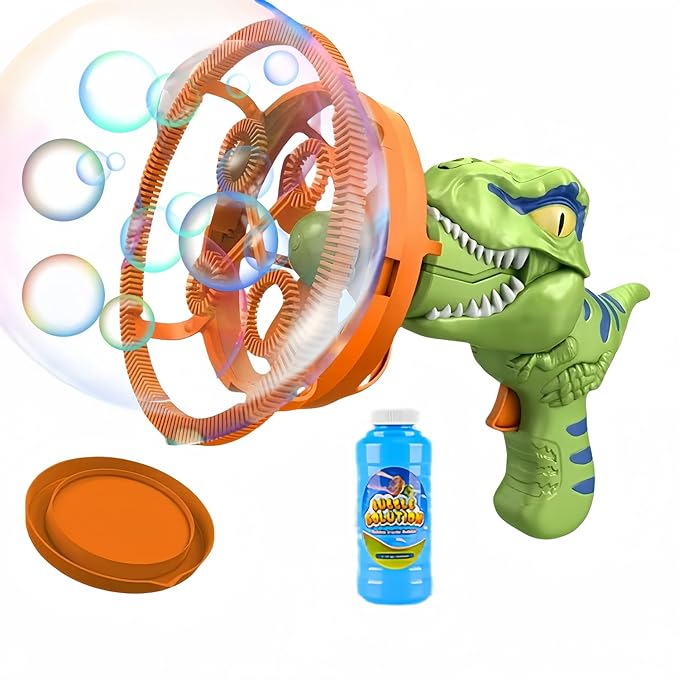 Dino Bubble Gun Bubble Machine for Dinosaur Bubble Blower Toy for Kids and Toddlers Bubble in Bubble Gun Party Favors Birthday for 3 4 5 6 7 8 9 10+Years Old Boys and Girls (Green)