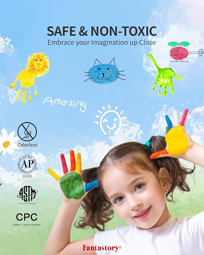 Fantastory Tempera Paint for Kids 24 Colors (2 oz Each) Washable Tempera Paint, Kids Poster Paint Sponge Painting, Non-Toxic Kids Paint Finger Paints Hand Paints Bottles Gifts