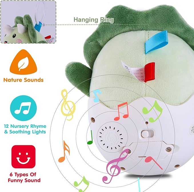 Baby Dinosaur Toys 0-3-6-12 Months, Musical Infant Toys with Light & Sounds, Soft Plush Stuffed Animal, Newborn Boys Girl 1st Birthday Shower Gift, Roly-poly Sensory Tummy Toy Easter Egg Gifts