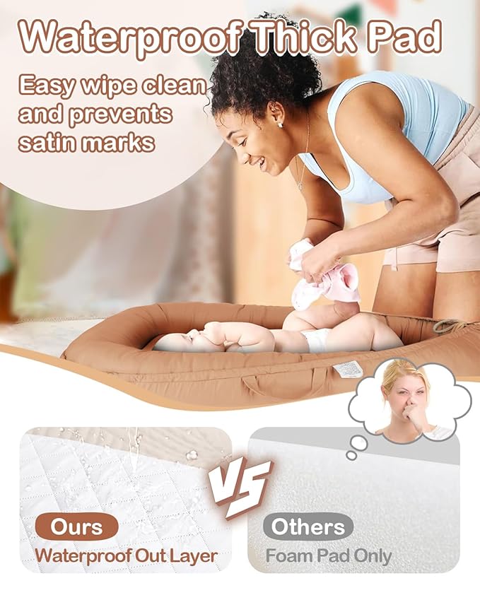 Baby Lounger - Infant Lounger for Newborn 0-24 Months, Pure Cotton Breathable Baby Nest Lounger Cover, Newborn Essentials for Baby Boys & Girls, Co Sleeper Portable Baby Bed for Home and Travel