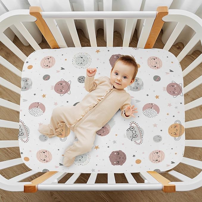 Galaxy Space Planets Crib Sheets for Boys and Girls, Fitted Baby Crib Sheets Soft and Breathable Mini Crib Sheets 39 X 27 X Inches