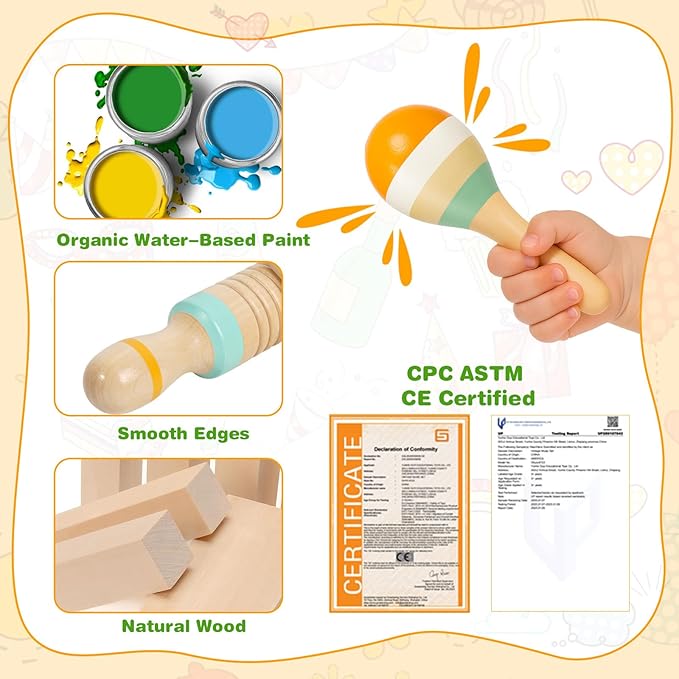 Baby Musical Instruments - Wooden Montessori Toys for Toddlers 1-3, Baby Musical Toys Percussion Instruments Set with Xylophone Tambourine, Neutral Preschool Educational Baby Toys for Boy Girls Gifts