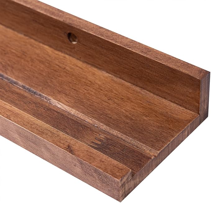 36 Inch Picture Ledge Shelf Rustic Wall Mount Light Walnut Long Narrow Picture Shelves Storage for Books Toys Music Albums Green Plants-Photo Ledge Shelf Set of 3 Mounting Hardware Include