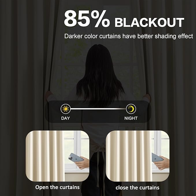 KEQIAOSUOCAI Cream Beige Curtains 63 Inches Long, Summer Heat Thermal Insulated Pinch Pleat Viral Black Out Drapes Cute Window Drapes for Bedroom(Pinch Pleated,40"x63"x2 Panels)