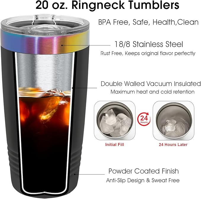 iProductsUS Personalized Tumblers with Lid and Straw, 20oz ION-Plated Stainless Steel Engraved Custom Cup with Name Text, Customized Mothers Day Gifts for Mom, Her, Christmas Birthday (Prism Colors)