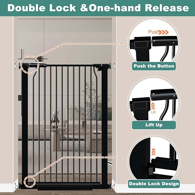 40.5" Extra Tall Baby Gate for Doorways, 54.8"-57.4" Extra Wide Pet Gate Pressure Mounted, Narrow Space Puppy Barrier Gates Indoor, No Drill Metal Safety Child Gate No Climb, Black