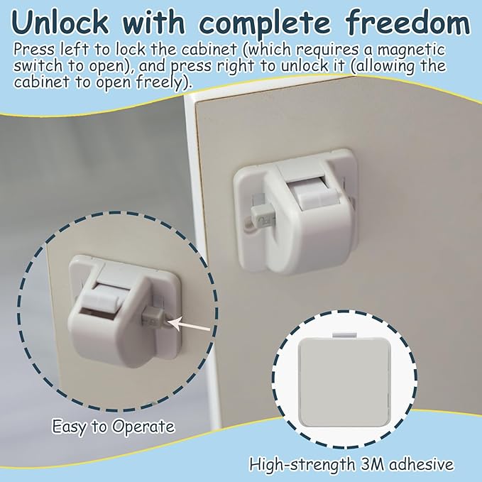 6 Pack Magnetic Cabinet Locks Baby Safety Child Proofing Invisible Locks No Drill Easy Installation for Cabinets Drawers Doors