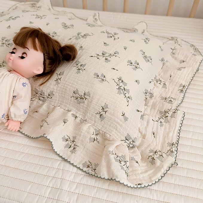 BuLuTu Cute Floral Toddler Pillowcase Cotton Muslin Kids Pillow Case with Enveloped Closure Soft Breathable Standard Size Pillowcase for Sleeping, 1 Piece, Hyacinth Pattern, 20"x26"