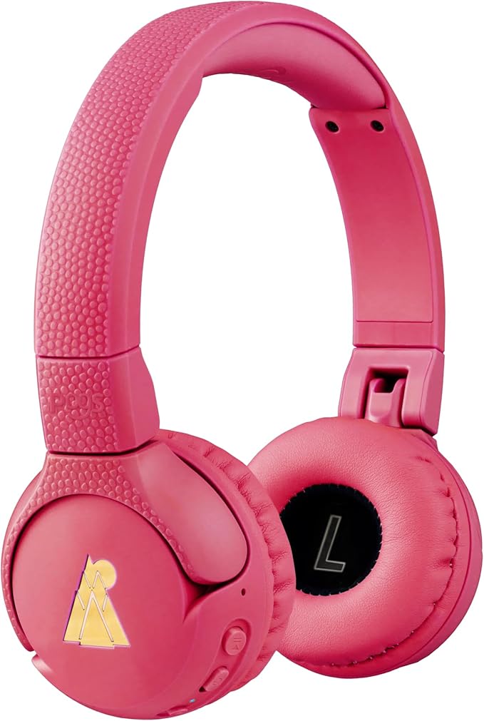 POGS Kids Bluetooth Wireless Headphones | The Gecko 2 | Foldable, Durable Headphones for Kids 3+ | Volume Limited 85 dB, Microphone | On-Ear | Wireless Music-Sharing Function (rPink)