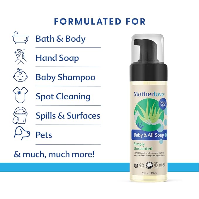 Motherlove Baby & All Soap (Variety Pack, 3.4oz) Travel Size Gentle Foaming All-Purpose Castile Soap Made with Organic Ingredients