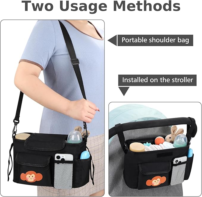 Accmor Universal Stroller Organizer with Cup Holder and Shoulder Strap, Stroller Bag Caddy Organizer Stroller Accessories for Uppababy, Baby Jogger, Nuna, Doona, Britax Strollers