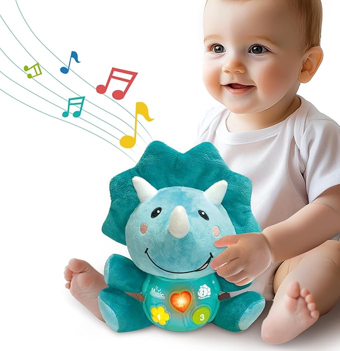iPlay, iLearn Baby Dinosaur Musical Toys, Newborn Boys Gift, Soft Dino Plush Stuffed Animal, Infant Light Music Time, 1st Birthday Shower Gift Stuffers for 0 1 2 3 6 9 12 18 Month 1-3 Yrs Toddler Girl