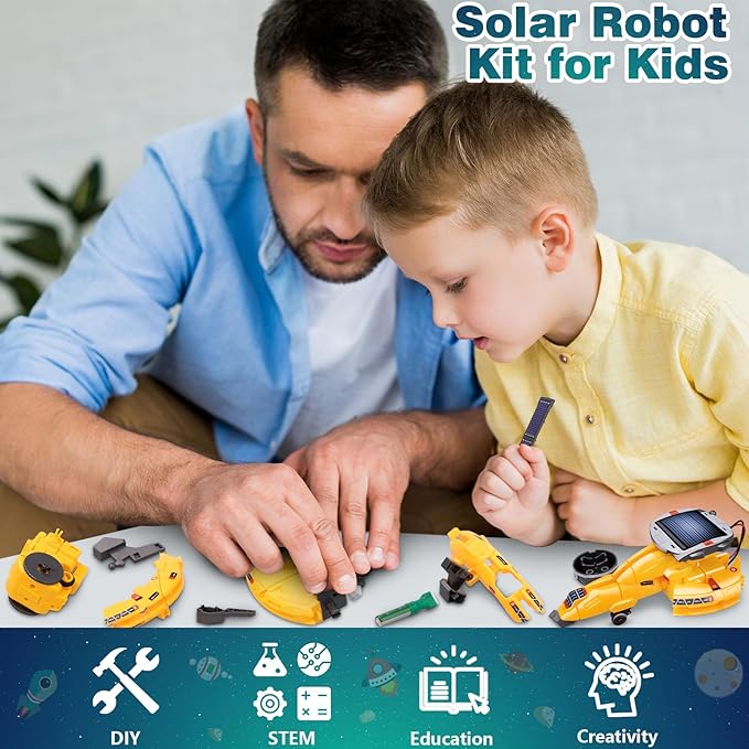 6-in-1 Solar Robot Toys for Ages 8 9 10 11 12 Year Old Boys Girls, STEM Science Kits for Kids Age 8-12, Building Experiments Robotics Kit STEM Projects for Kid Christmas Birthday Gifts (Yellow)