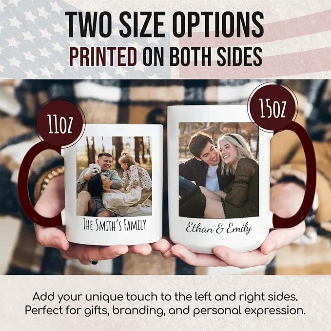 Ship Next Day Custom Mug Design Your Own Photo Text Personalized Picture Gifts for Women Men Customized Gifts Idea Personalized Coffee Mugs 15oz Dark Red Handle