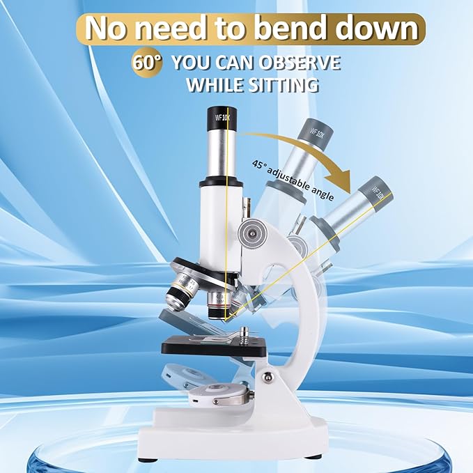 Microscope 40X-2500X Magnification with 4.3-inch Display, Wide-Angle 10X and 25X eyepieces, and Built-in 5-megapixel Camera for School Labs, Animal Husbandry (White)