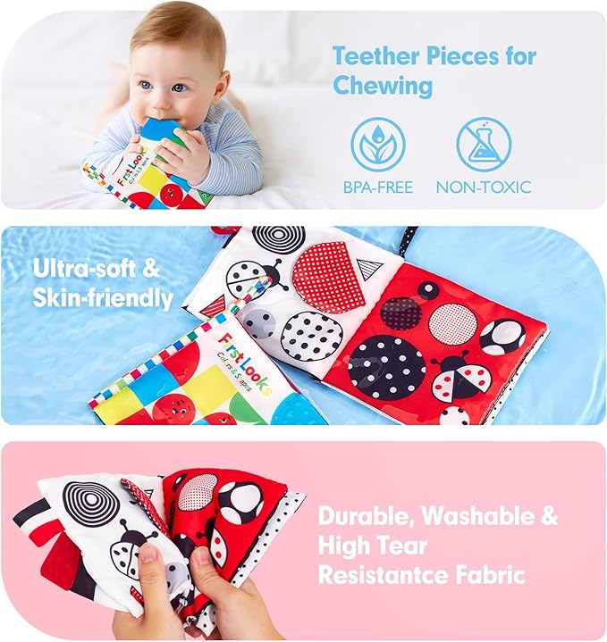 hahaland Baby Books 0-6 Months - 2PCS Infant Toys 0-6m Tummy Time Babies Toy Newborn Toys High Contrast Visual Development Sensory Book Baby Girl Boy Shower Gift
