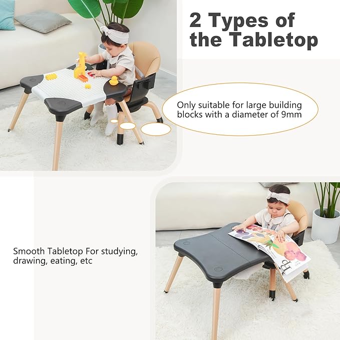 Baby High Chair, 7 in 1 Convertible High Chairs for Babies and Toddlers, Kids Learning Table, Building Block Table, Toddler Dining Chair with 360° Rotating Seat, 5-Point Safety Harness (Black)