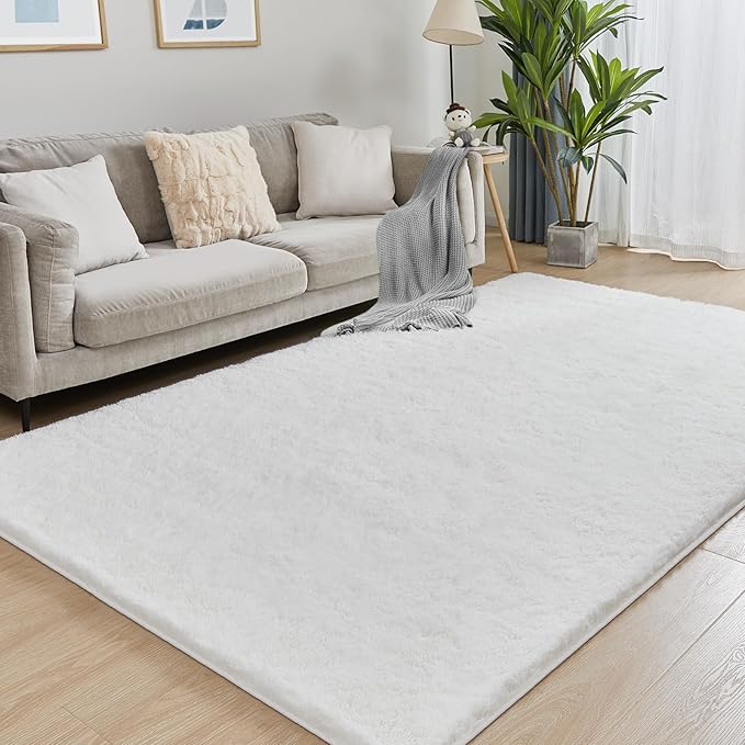 9x12 White Fluffy Plush Area Rug, Ultra Soft Bedroom Rug Indoor Carpet, Anti-Skid High Pile Luxury Rugs for Nursery, Kids Room, Playroom, Home Decoration