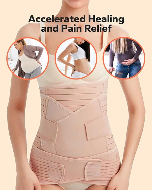 3 in 1 Postpartum Belly Band (Beige), Post Partum Waist Binder, Posture Correction Abdominal Binder, Belly Band Postpartum Belly Wrap, Postpartum Belly Wrap (For waistline 29"-37", L)