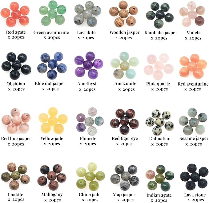 8mm Natural Round Stone Beads About 480pcs Genuine Real Healing Crystal Stones Beading Loose Gemstone DIY for Bracelet Jewelry Making Kit(24 Color A)