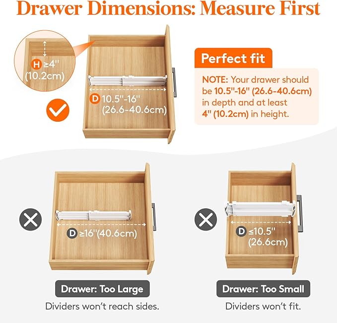 Lifewit 16 Pack Drawer Dividers 4" High, 10.5-16.5" Dresser Drawer Divider, Adjustable Drawer Organizers for Clothes, Plastic Drawers Separators for Dresser, Bedroom, Bathroom, Kitchen, Office