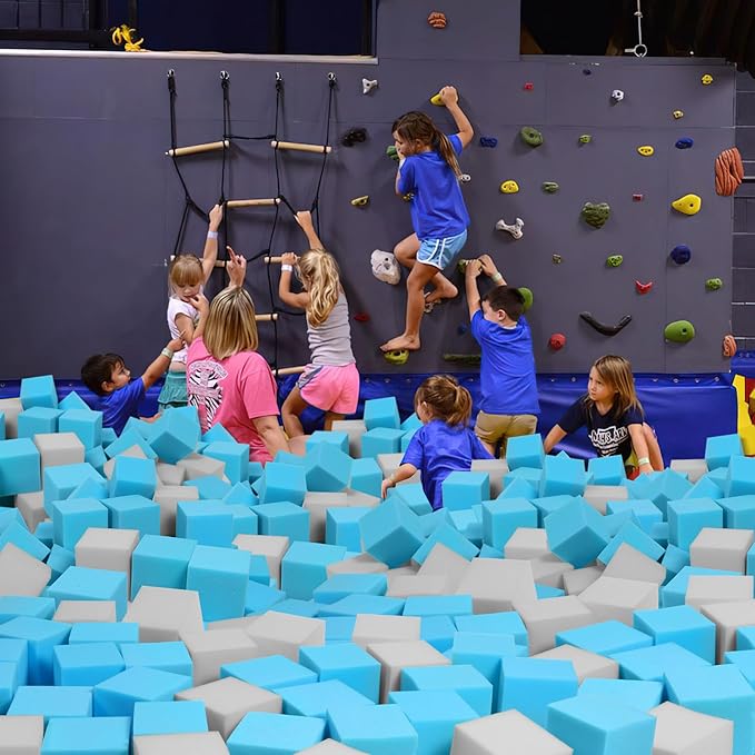 Foam Pit Cubes, 24 PCS 5 Inches Gymnastics Foam Blocks Trampoline Blocks, Multi-Sport Protective Padding for Gymnastics, Trampoline, Parkour, Skate Parks & BMX - Grey & Blue