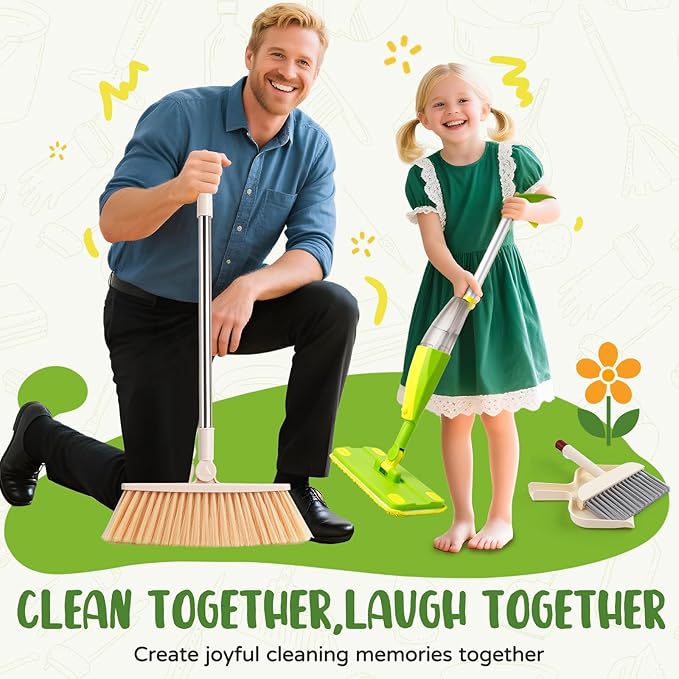 Kids Cleaning Toy Set,Mini Spray Mop Montessori Toys Pretend Play Cleaning Tool for Toddlers with Spray Mop & Kids Broom Dustpan Set Cleaning Toys Gift for Toddlers Girls Boys Age 3+