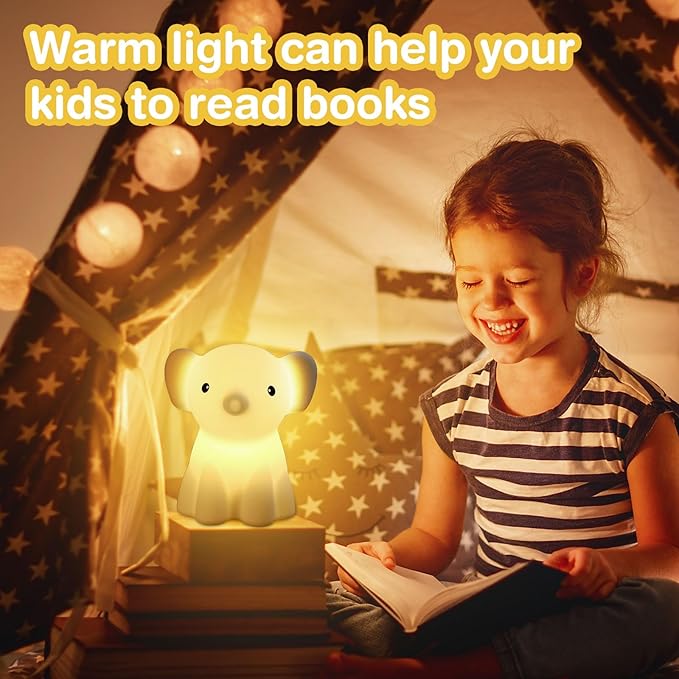Cute Elephant Night Light for Kids, Adorable Room Decor for Boys Girls Birthday/Christmas Gifts, 5 Color, USB Rechargeable Silicone Night Lamp, Animal Lamp Gift, Safe Nursery Light for Toddlers