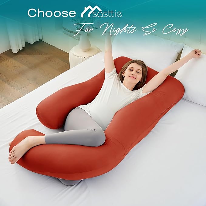 Sasttie Pregnancy Pillows for Sleeping, U Shaped Cooling Full Body Pillow with Removable Cover, Pregnant Women Must Haves, Maternity Essential, Orange