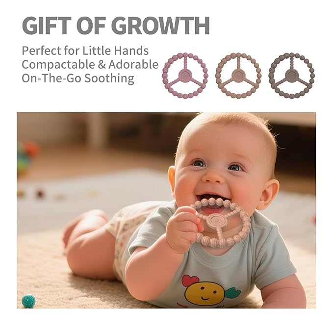 3 Pack Baby Teething Toys 3-6 Months, Silicone Ring Teethers for Babies 6-12 Months, Freezer Safe Chew Toy with Textured Grip for Boys Girls Teething Relief, Infant Easter Gift (Clay DustyRose Brown)