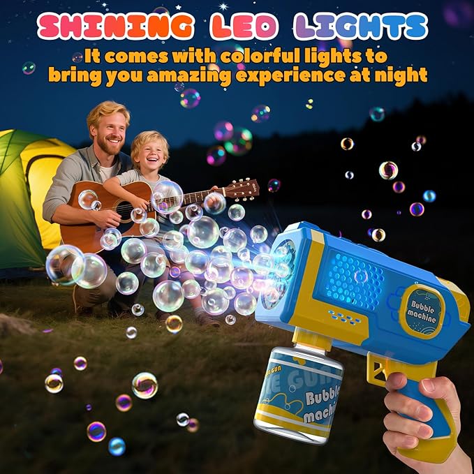 EagleStone 2 Pack Bubble Guns with 4 Bottles Solution, Automatic Bubble Machine Blaster for Kids & Adults – Light Up Summer Toy for Outdoor, Birthday Gifts, Easter, Wedding Party Favor Bubble