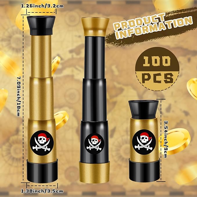 Deekin 100 Pcs Pirate Telescope for Kids Pirate Party Favors Accessories Telescope Toys Spyglass Mini Treasure Hunt for Boat Halloween Birthday Party Supplies