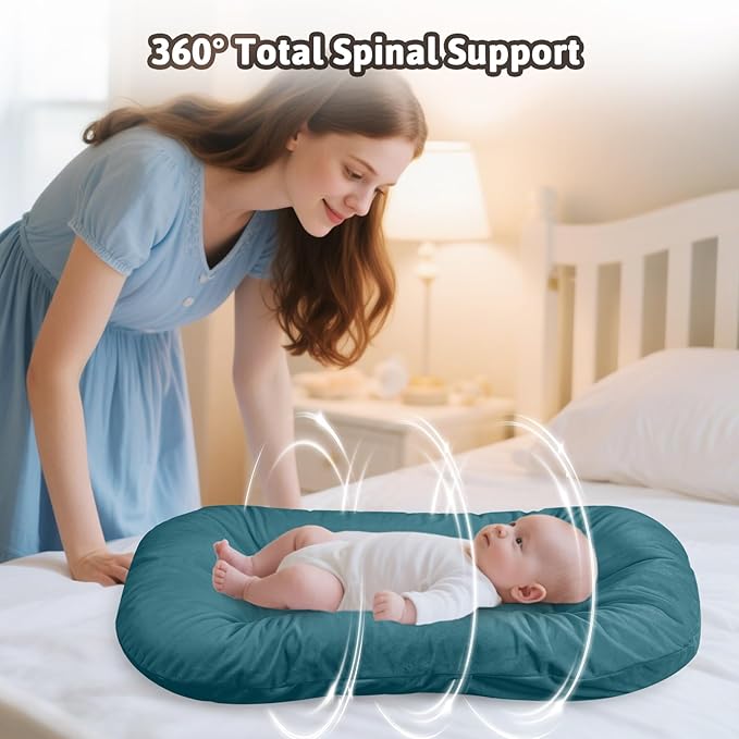 Baby Lounger for Newborns,Baby Nest & Floor Cushion,Soft Cotton,Portable Diaper Changing Pads for Boys & Girls 0-12 Months (Peacock Green)