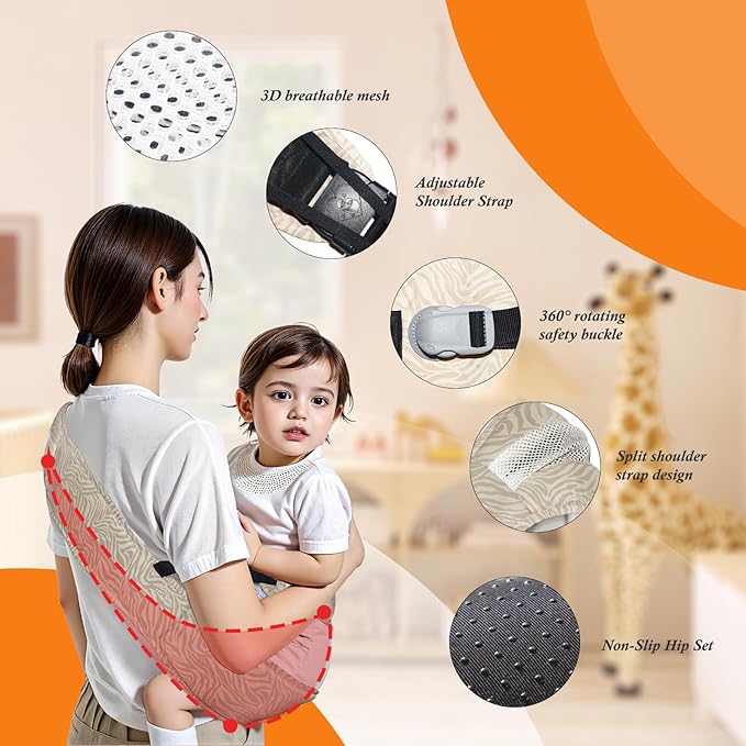 Baby Carrier Newborn to Toddler-Adjustable Baby Sling Carrier,Toddler Carrier for 25-60lbs,Comfortable Baby Sling for Hands-Free Carrying (Beige Zebra Print)