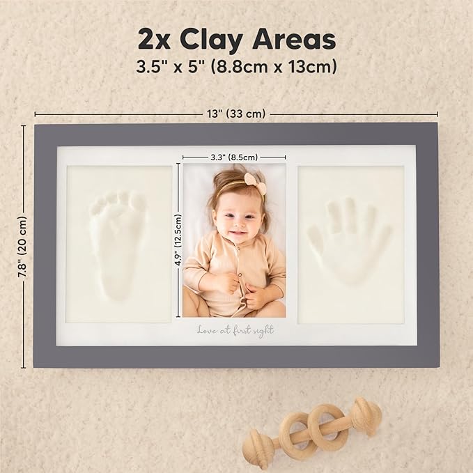 Baby Hand and Footprint Kit - Clay Handprint Keepsake Frame, Newborn Nursery Picture Frame, Personalized New Mom Gifts for Baby Shower & Registry (Gunmetal Gray)