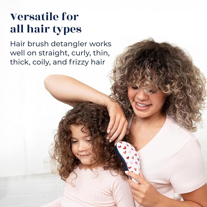 Crave Naturals Glide Thru Hair Brush - Detangler Brush for Curly, Straight, Wet or Dry Hair - Gentle Detangling Brusheses for Adults, Kids, Toddlers - Hair Accessories for Women, 7.5"x3" - Pink Hearts