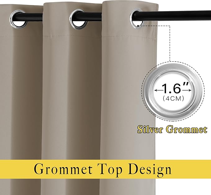 NICETOWN Taupe Blackout Curtains for Windows - Window Decoration Thermal Insulated Grommet Top Blackout Curtains/Panels/Drapes for Kid's Room (1 Pair, 52 x 45 inches in Taupe)