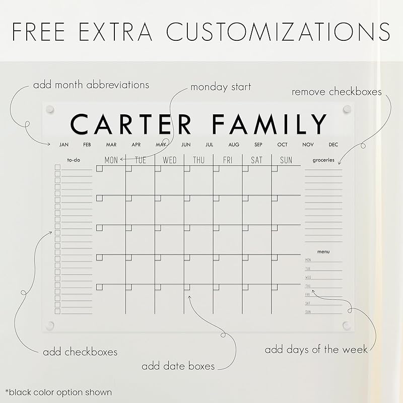 Personalized Clear Acrylic Calendar for Wall, Calendar Whiteboard for Wall, Dry Erase Wall Calendar, Wall Calendar Organizer System for Home (Block, Blush, 23"W x18.5"H)
