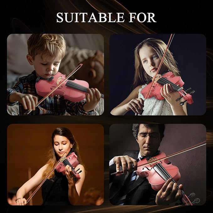 3/4 Violin Kit, Beginner Violin for Kids, Students, Complete Kids Violins Set with Case, Bow, Rosin, Ideal for Kids Violinss Beginner Ages 9-12, Rose Pink