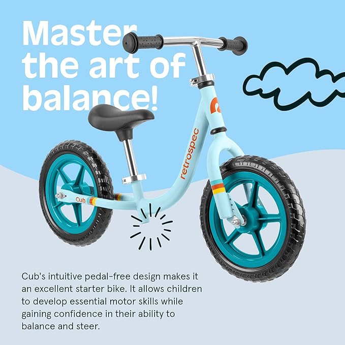 Retrospec Cub Toddler 12" Balance Bike, 18 Months - 3 Years Old, No Pedal Beginner Kids Bicycle for Girls & Boys, Flat-Free Tires, Adjustable Seat, & Durable Frame
