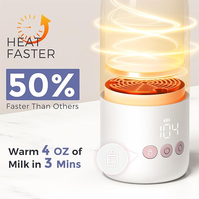 Portable Bottle Warmer for Travel, Dual Heating Modes for Breastmilk & Water, Portable Bottle Milk Warmer with Fast Heating & Long Battery Life, 10 Ounces Large Capacity (Pink)