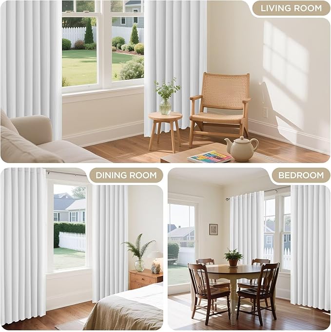 Joydeco 90 Inch 60% Blackout White Curtains 2 Panels, Elegant Semi Sheer Curtains for Bedroom, Thermal Insulated Black Out Drapes for Living Room, Rod Pocket Back Tab Drapes(W52 x L90 Inch,Pure White)