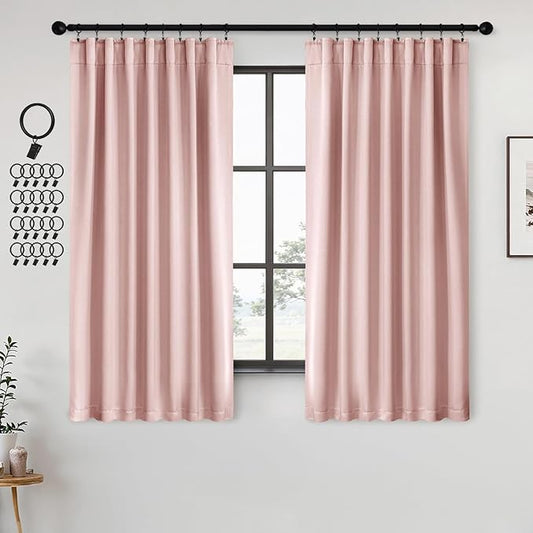ANRODUO Light Pink Blackout Curtains for Girls Bedroom Living Room, Back Tab Rod Pocket Pinch Pleated Thermal Insulated Room Darkening Curtains 63 Inches Long 2 Panels, 42 x 63 Inch