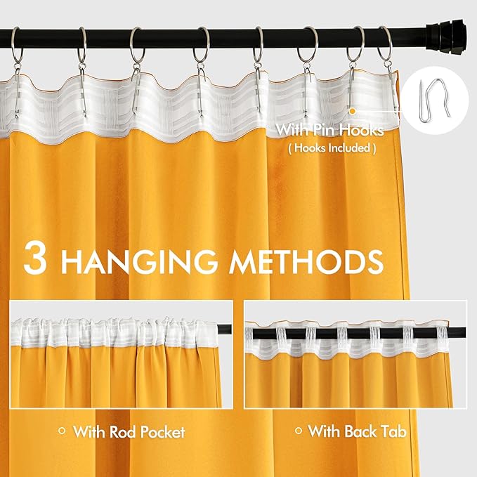 MIULEE Yellow Back Tab Blackout Curtains 120 Inch Long 2 Panels Set for Bedroom, Rod Pocket/Pinch Pleated Extra Long Thermal Insulated Living Room Darkening Light Blocking 10FT Drapes