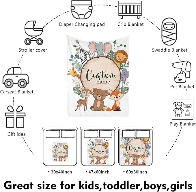 Custom Nursery Crib Bedding Set: Personalized Name 4 Piece Animal Theme Baby Crib Sets for Boys Girls - Toddler Double Layer Blanket Set, Comfortable Crib Bed Sheets for Baby Toddlers