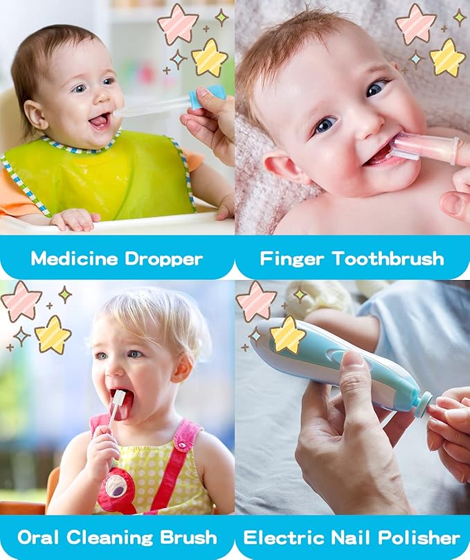 Baby Grooming and Healthcare Kit, Portable Baby Safety Care Set with Hair Brush Comb Nail Clipper Nasal Aspirator for Nursery Newborn Infant Girl Boy (31 in 1, Blue)