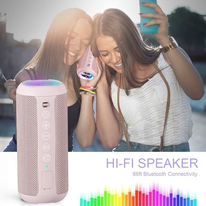 Ortizan Portable Bluetooth Speakers, IPX7 Waterproof Wireless Speaker with 24W Loud Stereo Sound, Deep Bass, Bluetooth 5.3, RGB Lights, Dual Pairing, 30H Playtime for Home, Outdoor, Party